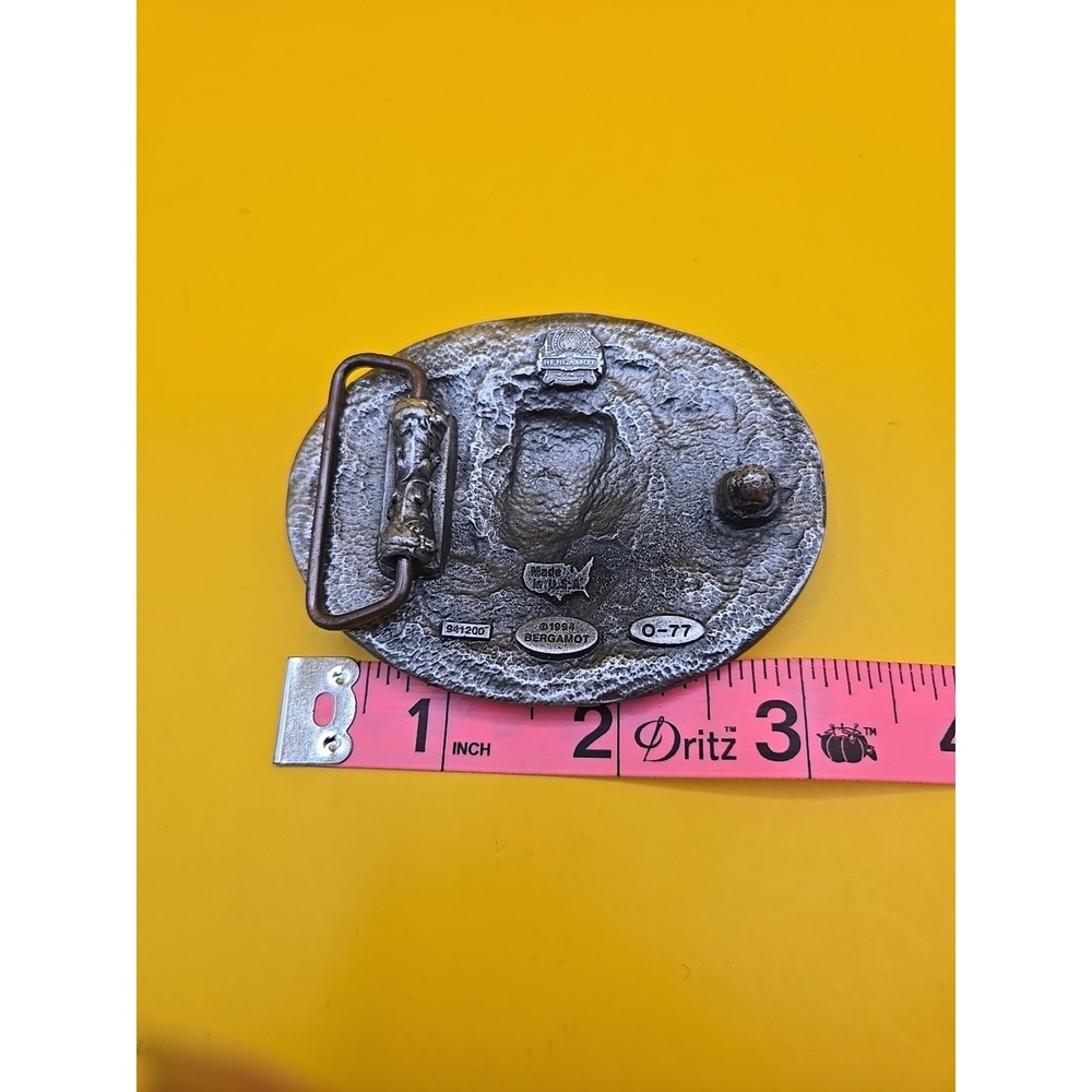 Vintage 1994 Bergamot Brass Works Belt Buckle O-77 Skull Snakes Roses Gothic USA - Picture 3 of 4